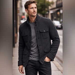 John Varvatos Waffle Knit Military Cardigan Jacket Black Thermal Button Men’s M